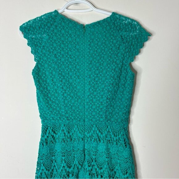 MANGO Lace Mini Dress Teal Green Cap Sleeve XS Work wear Business Casual Office - Picture 13 of 16